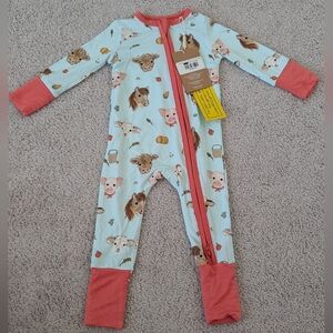 Angel Dear 2 Way Zipper Romper One Piece Pink Bamboo Size 0-3 Vintage Animals